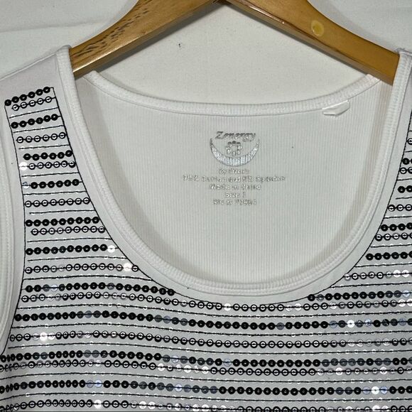 Zenergy White With Black Sequin Tank Top - Picture 6 of 11